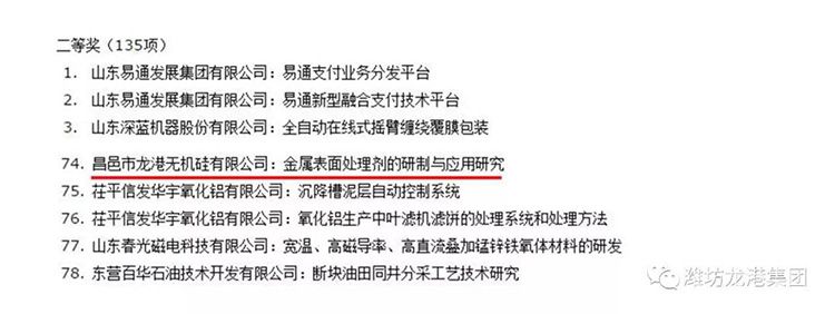 【喜訊】昌邑市龍港無機硅有限公司獲山東省技術創新優秀成果和優秀新產品一等獎等多個獎項！